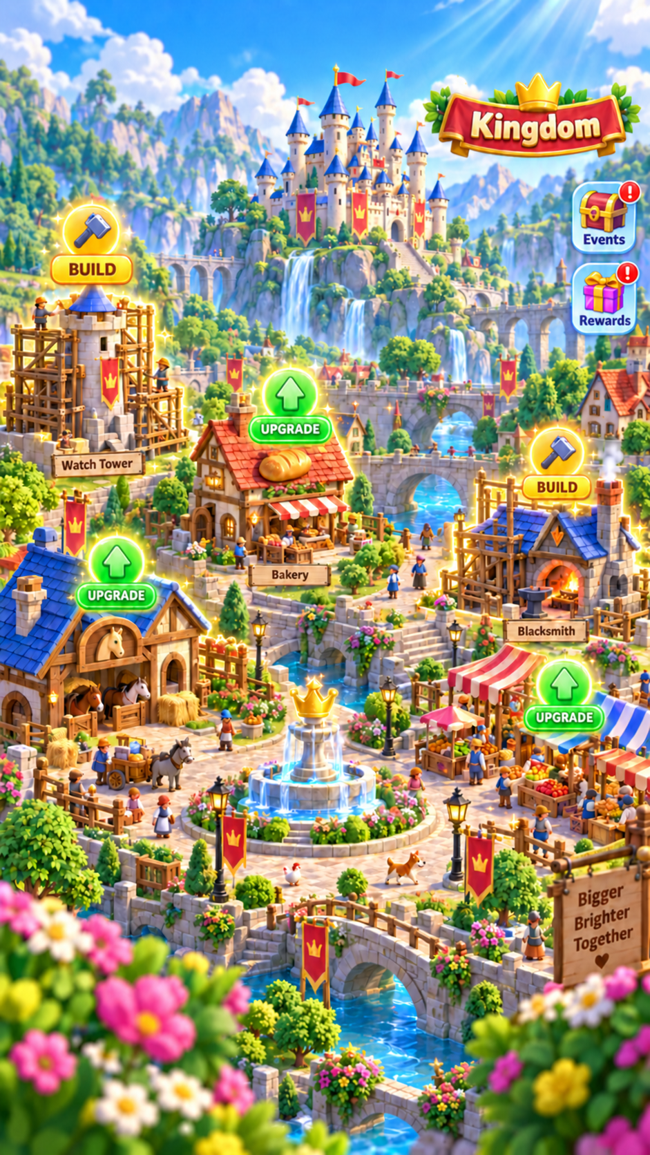 Your kingdom: a fairy-tale town below the Storybook Castle.